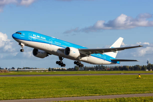 KLM Asia Boeing 777-200ER airplane at Amsterdam Schiphol airport in the Netherlands Amsterdam, Netherlands - October 8, 2022: KLM Asia Boeing 777-200ER airplane at Amsterdam Schiphol airport (AMS) in the Netherlands. klm stock pictures, royalty-free photos & images