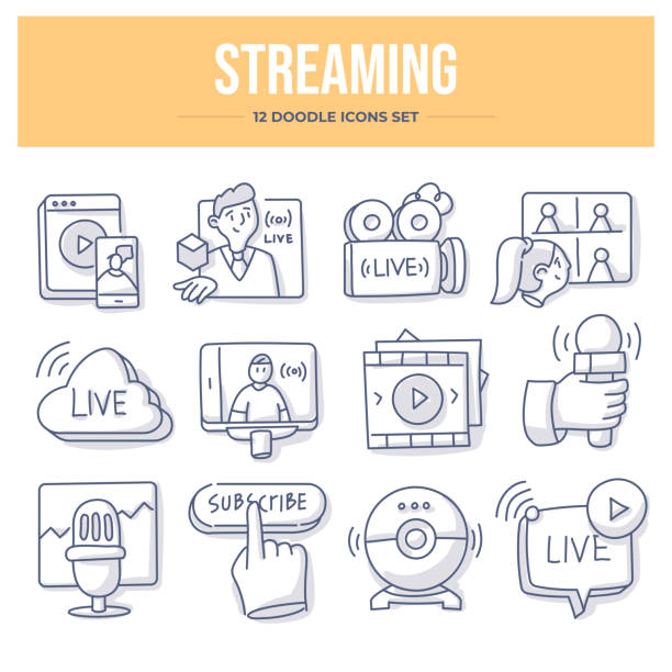 Video Streaming Doodle Icons - ilustração de arte vetorial