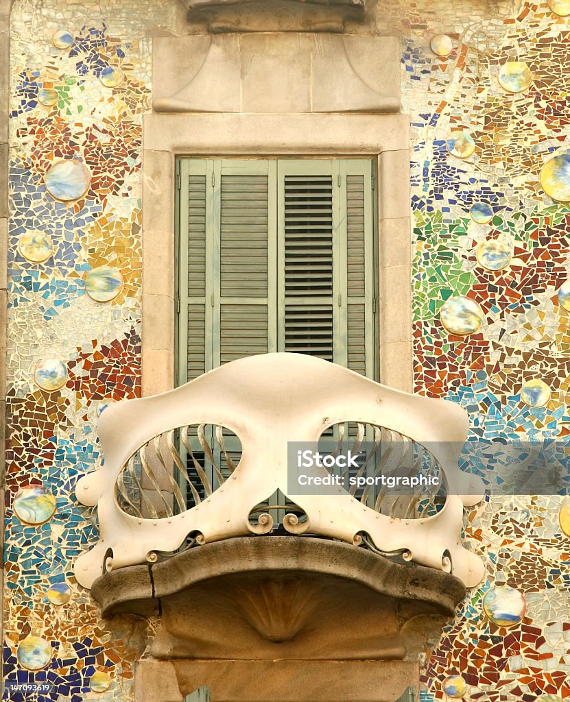Balcony of Casa Batllo in Barcelona Detail of Antoni Gaudi modernist building, Casa Batllo, in Barcelona. Abstract Stock Photo