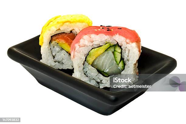 Foto de Sushi Na Mesa Isolado No Fundo Branco e mais fotos de stock de Alimentação Saudável - Alimentação Saudável, Antepasto, Arroz - Alimento básico