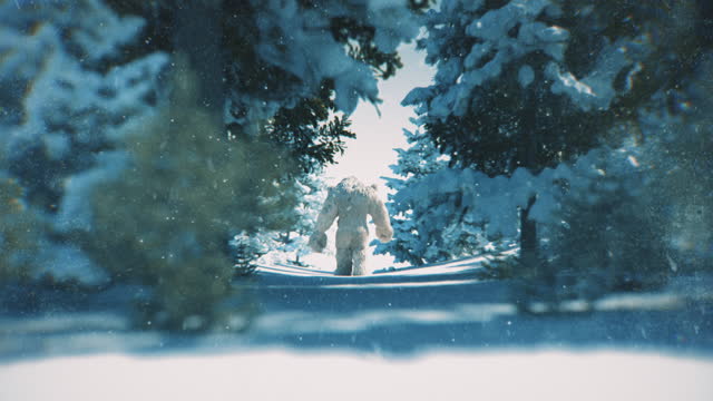 Bigfoot Walking In A Snowy Forest