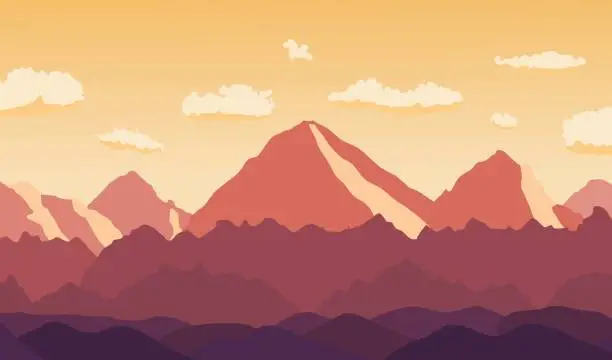Vector illustration of Mountain sunset landscape vector illustration
