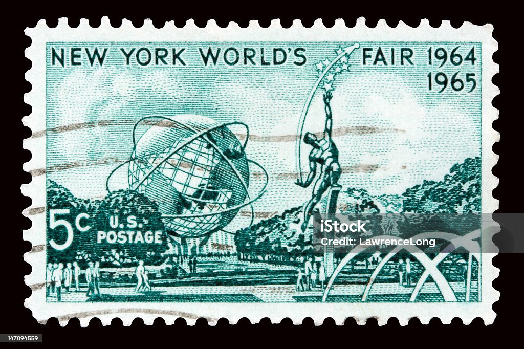 Fair 1965 A 1965 issued 5 cent United States postage stamp showing New York World's Fair. World's Fair Stock Photo