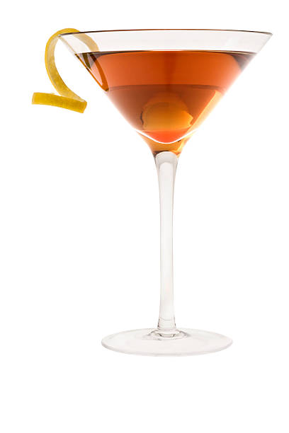 dry manhattan cocktail or Rob Roy on a white background Dry Manhattan Cocktail with lemon peel on white background sidecar photos stock pictures, royalty-free photos & images