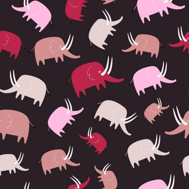 Seamless pattern with pink elephants, mammoths Seamless pattern with pink elephants, mammoths. Illustrations in a modern style for prints, clothing, packaging and postcards. elephant art stock illustrations