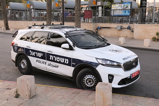 Kia Sorento SUV police car in Jerusalem, Israel. Israel Police is the civilian police force of Israel.