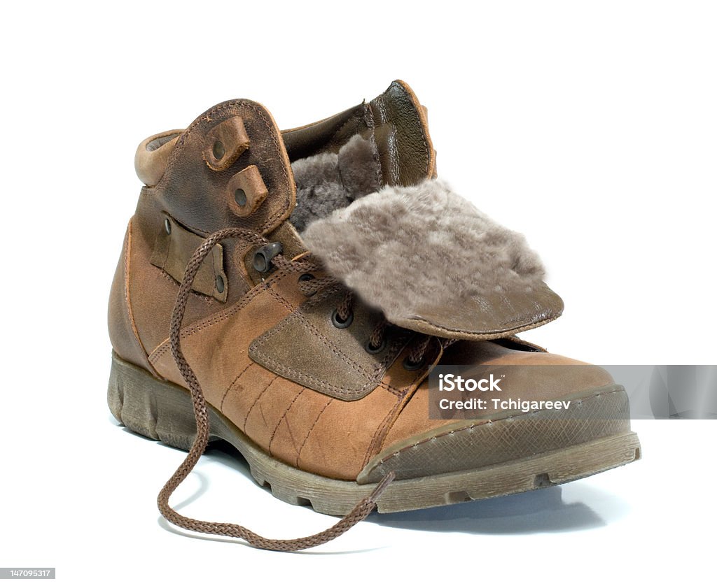 Brown shoe Brown shoe with natural fur. Base material suede and leather. Activity Stock Photo