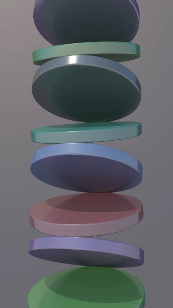istock Colorful glossy circle shapes in a row. Gray background. Abstract illustration, 3d render. 1470960237
