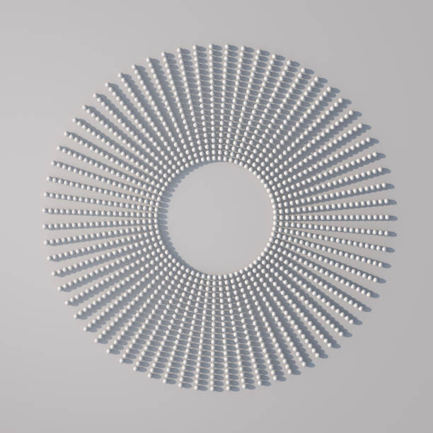 Circle with white particles. Abstract monochrome illustration, 3d render.