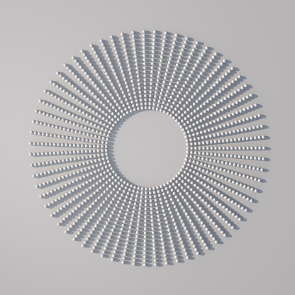 Circle with white particles. Abstract monochrome illustration, 3d render.