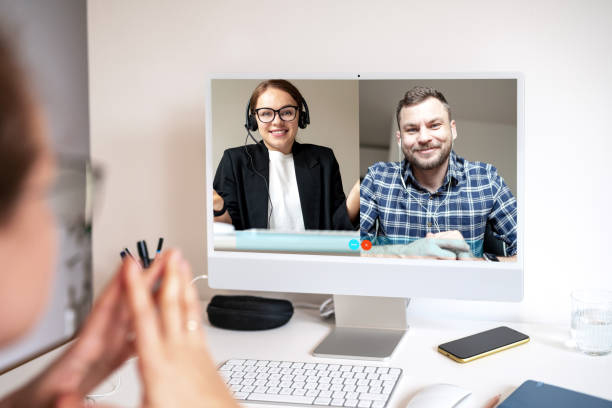 Video call People have online meeting.