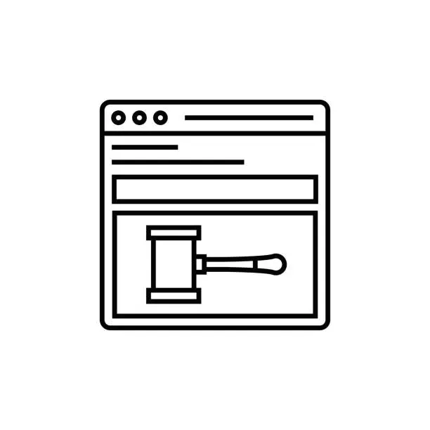 Vector illustration of Online Law Line Icon, Law and Justice