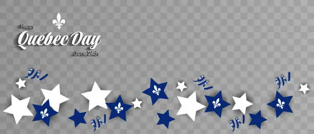 Vector illustration of Happy Quebec Day. National holiday of Quebec. Saint Jean-Baptiste Day. Realistic ribbons and decorations with holiday symbol