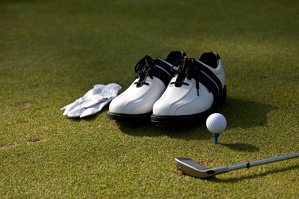 istock Golf shoes, Driver Glove, Ball and iron 147096359