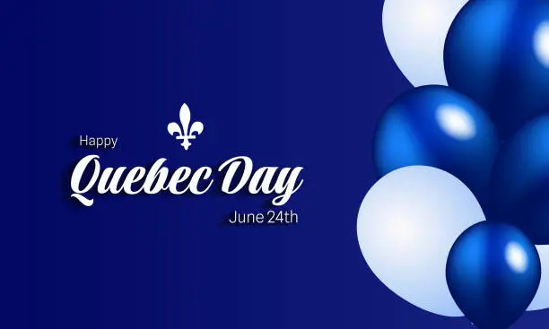 Vector illustration of Happy Quebec Day. National holiday of Quebec. Saint Jean-Baptiste Day. Realistic ribbons and decorations with holiday symbol