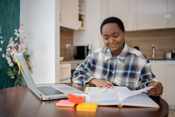 istock Young woman is studying from home 1470964101