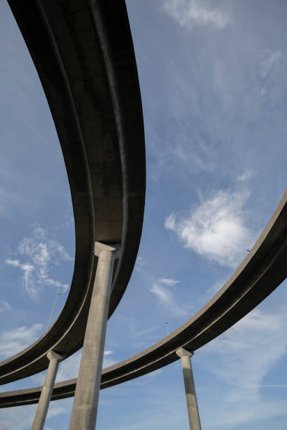 istock Double viaduct of a highway and blue sky 1470964173