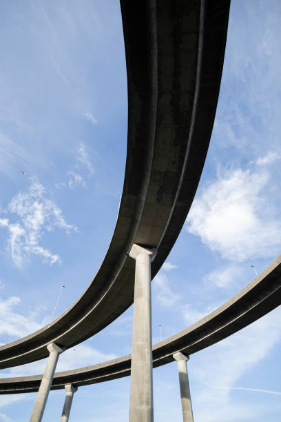 istock Double viaduct of a highway and blue sky 1470964689