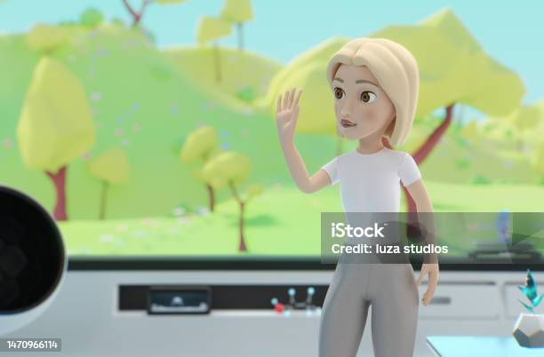 Avatar In The Metaverse Waving At A Friend Stock Photo - Download Image Now - Avatar, Virtual Reality, Virtual Reality Simulator