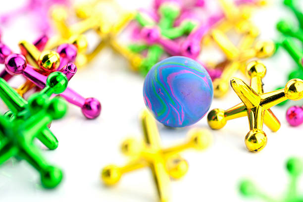 Colorful Metallic Jacks and Rubber Ball