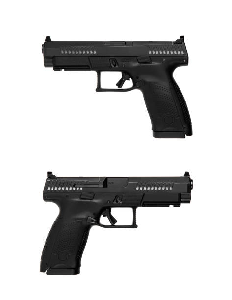 istock Modern semi-automatic pistol isolate on a white background. Armament for the army and police. Short-barreled weapon. 1470967831