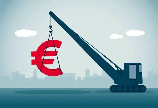 Vector illustration of hanging euro sign