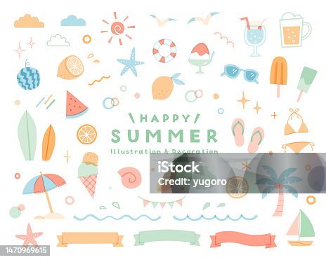 istock A set of summer illustrations, icons and decorations. 1470969615