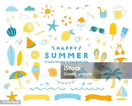 istock A set of summer illustrations, icons and decorations. 1470969665