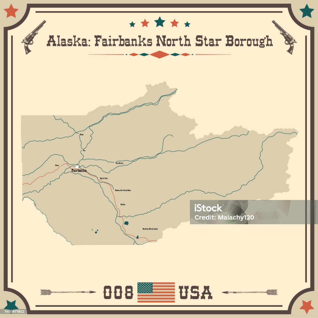 Vintage Map Of Fairbanks North Star Borough In Alaska Usa Stock
