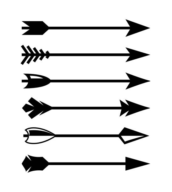 ilustraciones, imágenes clip art, dibujos animados e iconos de stock de vector flecha arquero guerrero arma objetivo pluma india caza arco largo símbolo tiro con arco flecha icono medieval. - bow and arrow