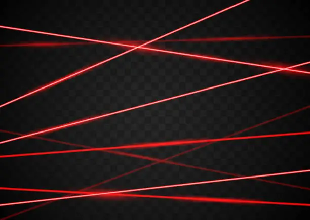 Vector illustration of Laser beam red light. Vector laser beam line ray glow effect energy