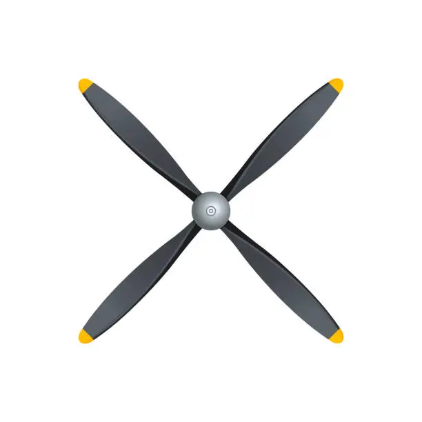 Vector illustration of Plane blade propeller, vector airplane wood engine logo icon. Aircraft 4 propeller fan