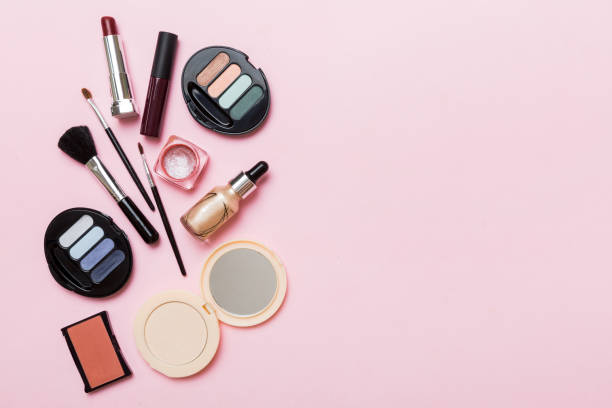 istock Professional makeup tools. Top view. Flat lay. Beauty, decorative cosmetics. Makeup brushes set and color eyeshadow palette on table background. Minimalistic style 1470974228