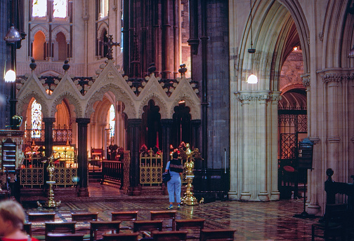 Dublin, Ireland - July 16, 1986: 1980s old Positive Film scanned, Interior Christ Church Cathedral (The Cathedral of the Holy Trinity), Dublin, Ireland.