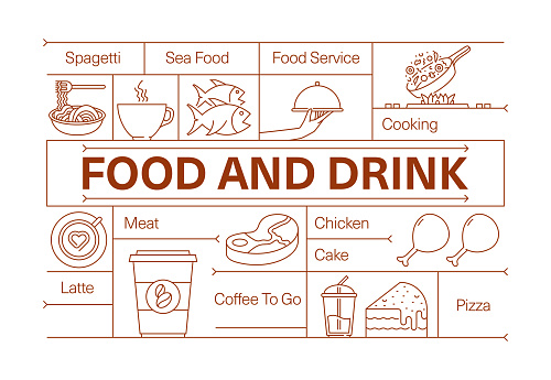 Food and Drink Line Icon Set and Banner Design