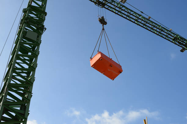istock Orange steel container in the air 1470976795