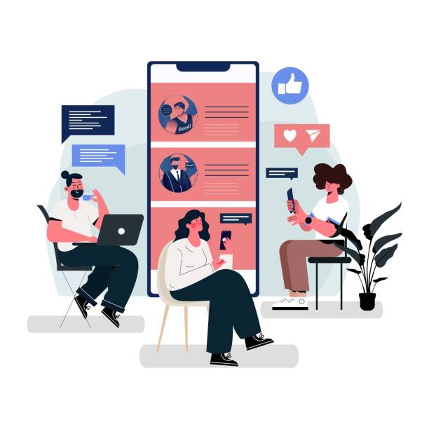 istock Social media banner chatting people digital devices sketch. 1470976816
