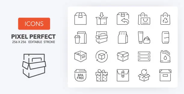 Vector illustration of package line icons 256 x 256
