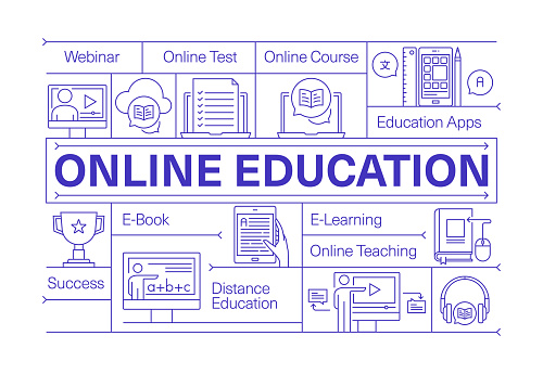 Online Education Line Icon Set and Banner Design