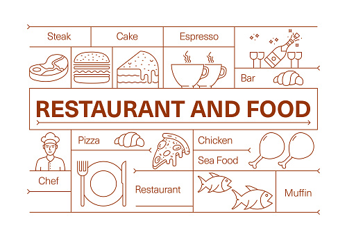 Restaurant and Food Line Icon Set and Banner Design