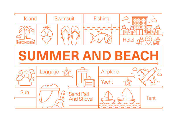 夏とビーチラインのアイコンセットとバナーデザイン - sandal点のイラスト素材／クリップアート素材／マンガ素材／アイコン素材