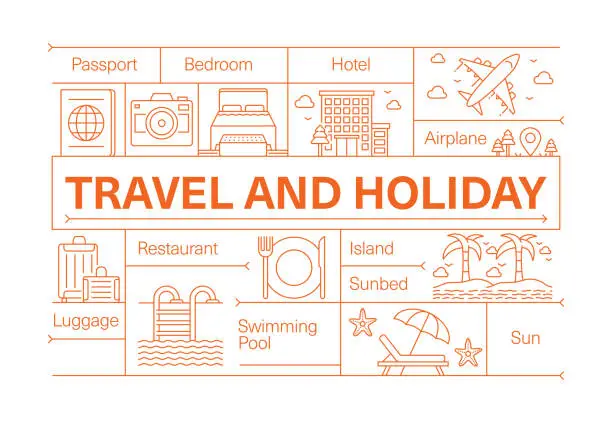 Vector illustration of Travel and Holiday Line Icon Set and Banner Design