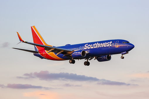 Dallas, United States – November 9, 2022: Southwest Boeing 737-800 airplane at Dallas Love Field airport (DAL) in the United States.