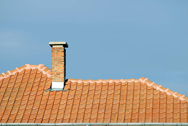 istock Architectural Red Title-Roof With Chimney 147097855