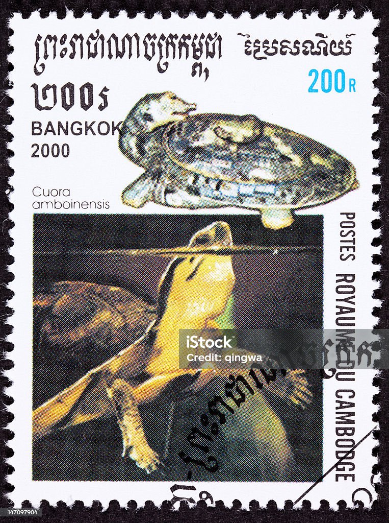 취소된 캄보디아 우표 Amboina 상자거북 Cuora Amboinensis 깎아서 - 로열티 프리 0명 스톡 사진