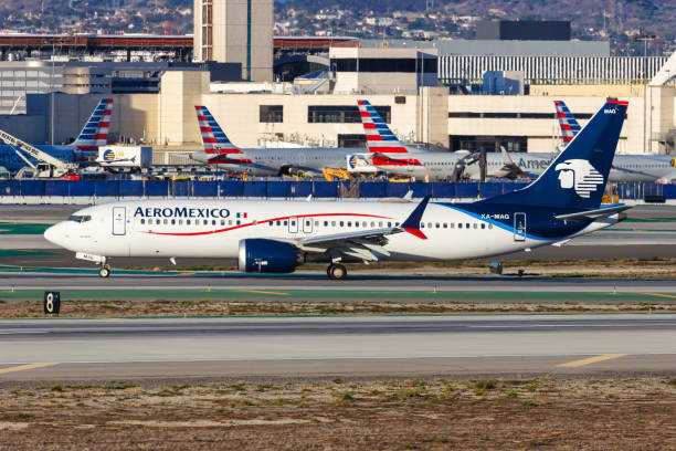 AeroMexico Boeing 737 MAX 8 airplane at Los Angeles airport in the United States stock photo