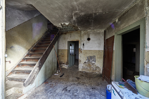 Abandoned house interior before demolition