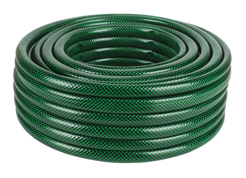 This is a flexible tube watering garden hose hosepipe isolated on white background.