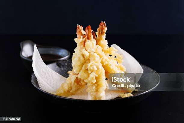 Shrimp Tempura Japanese Food Isolated On A Black Background Stock Photo - Download Image Now
