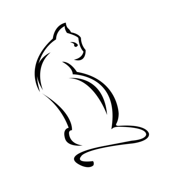 illustrations, cliparts, dessins animés et icônes de icône de ligne de poids noire modifiable d’un chat assis dans tout le corps. - purebred cat illustrations